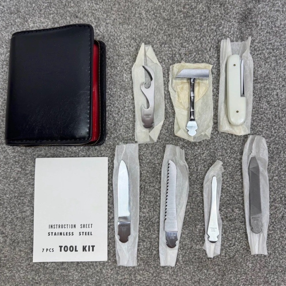 NWT Vintage Barlow Stainless Steel 7-Piece Tool Kit With Case Size 5.5 x 4.5”